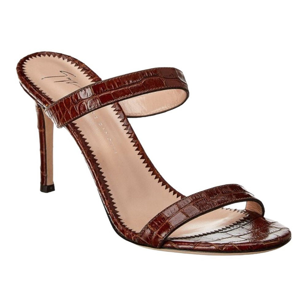 Giuseppe Zanotti Calista Brown Croc-Embossed Italian Leather Sandal Size 42